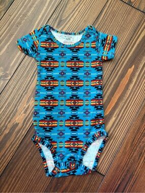 Bright Turquoise Aztec Print Baby Bodysuit